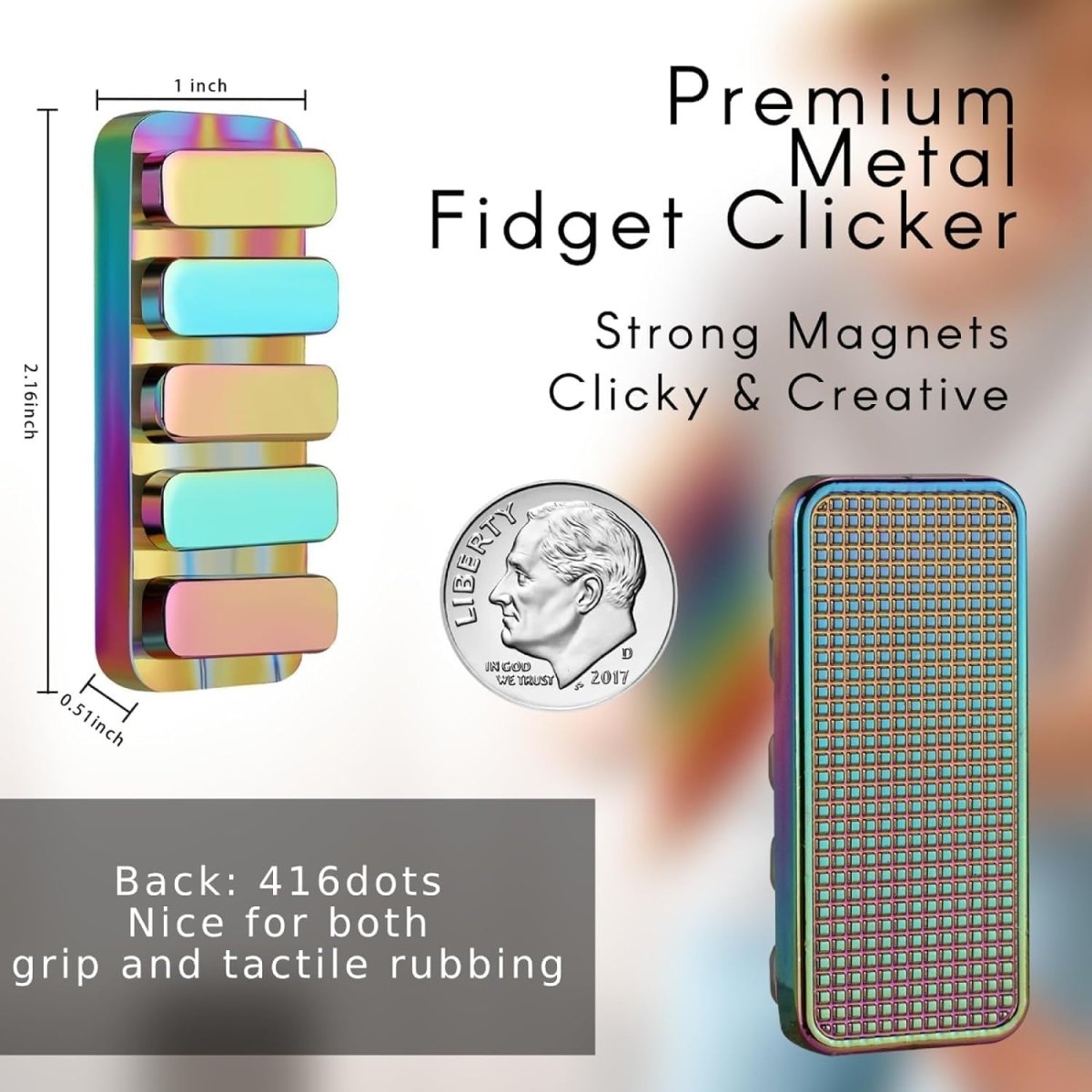 Rainbow Metal Magnetic Fidget Slider Quiet Click Stress Relief EDC - Kwikley