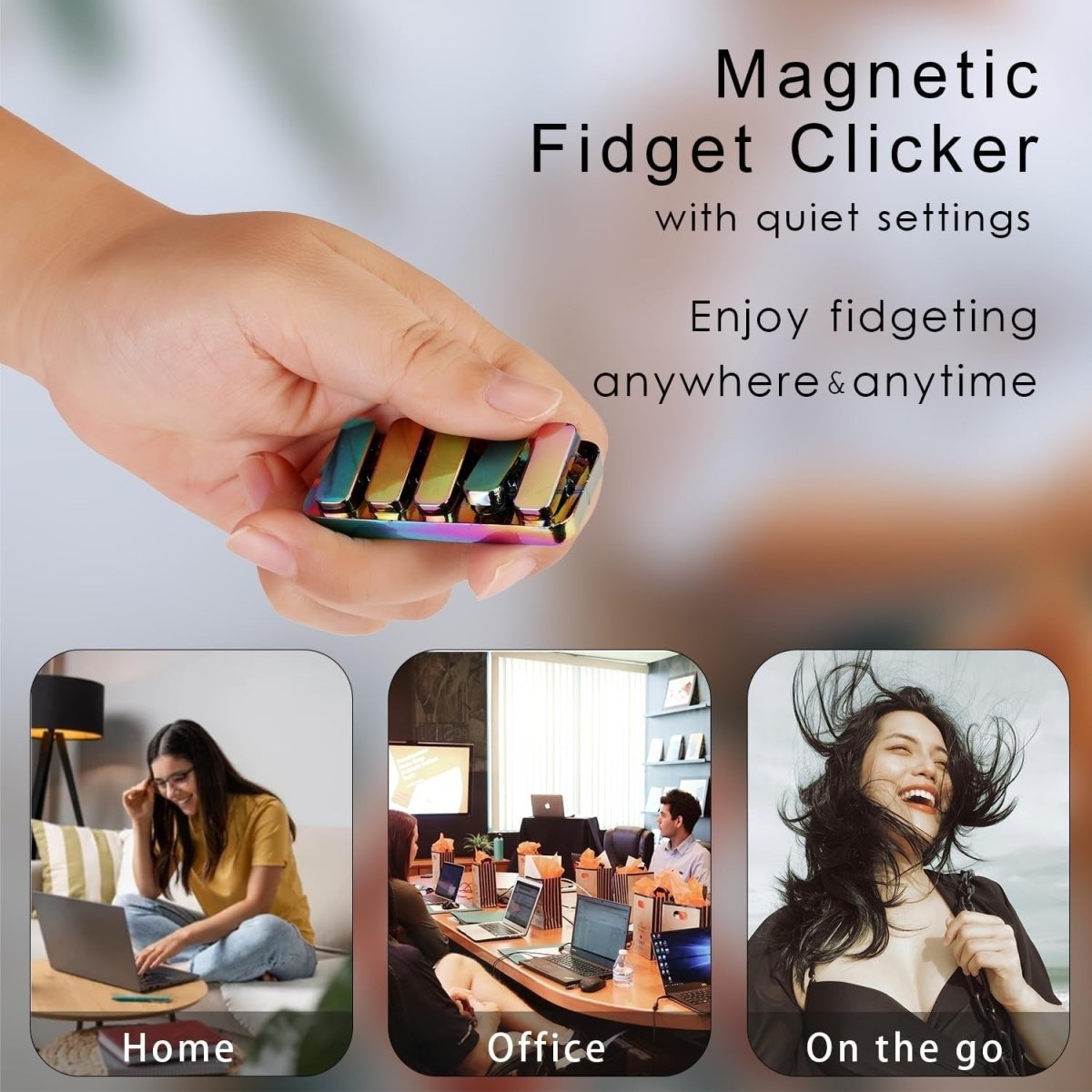 Rainbow Metal Magnetic Fidget Slider Quiet Click Stress Relief EDC - Kwikley