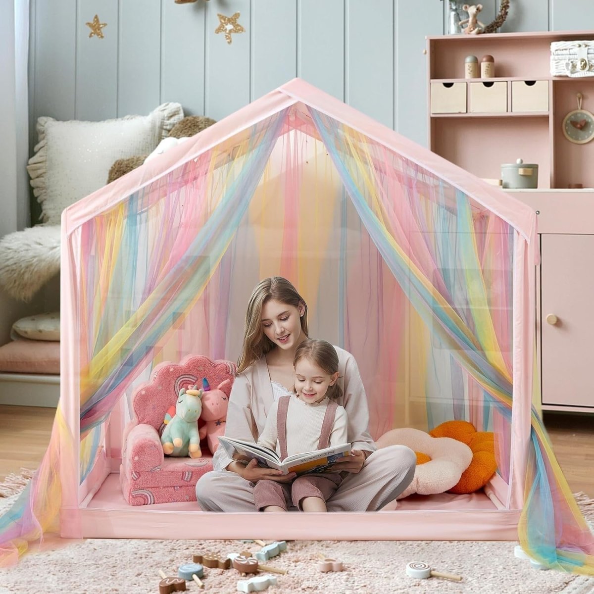 Rainbow Princess Kids Play Tent Indoor Outdoor Castle w Star Window - Kwikley