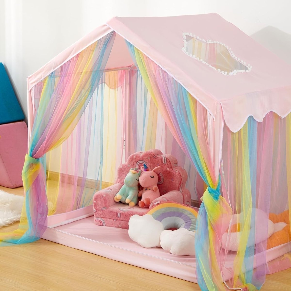 Rainbow Princess Kids Play Tent Indoor Outdoor Castle w Star Window - Kwikley