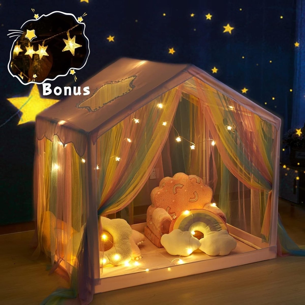 Rainbow Princess Kids Play Tent Indoor Outdoor Castle w Star Window - Kwikley