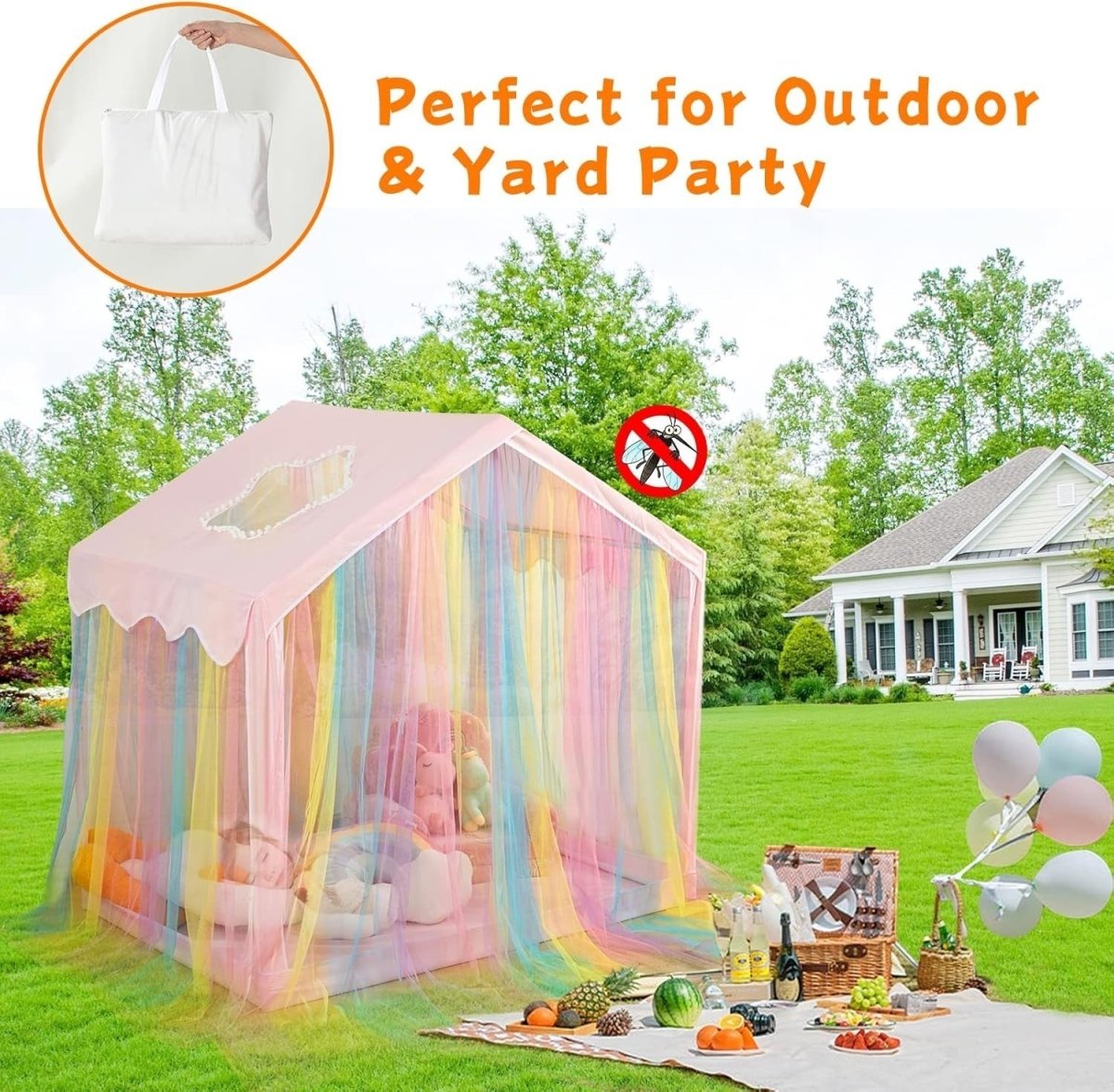 Rainbow Princess Kids Play Tent Indoor Outdoor Castle w Star Window - Kwikley
