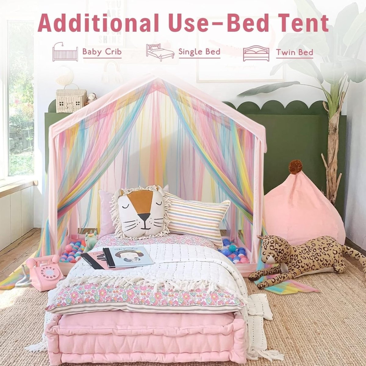 Rainbow Princess Kids Play Tent Indoor Outdoor Castle w Star Window - Kwikley