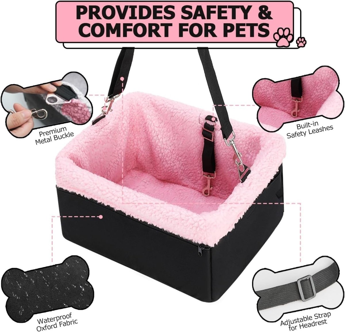 Raised Dog Booster Car Seat Metal Frame Pet Carrier Bed Up to 20lbs - Kwikley