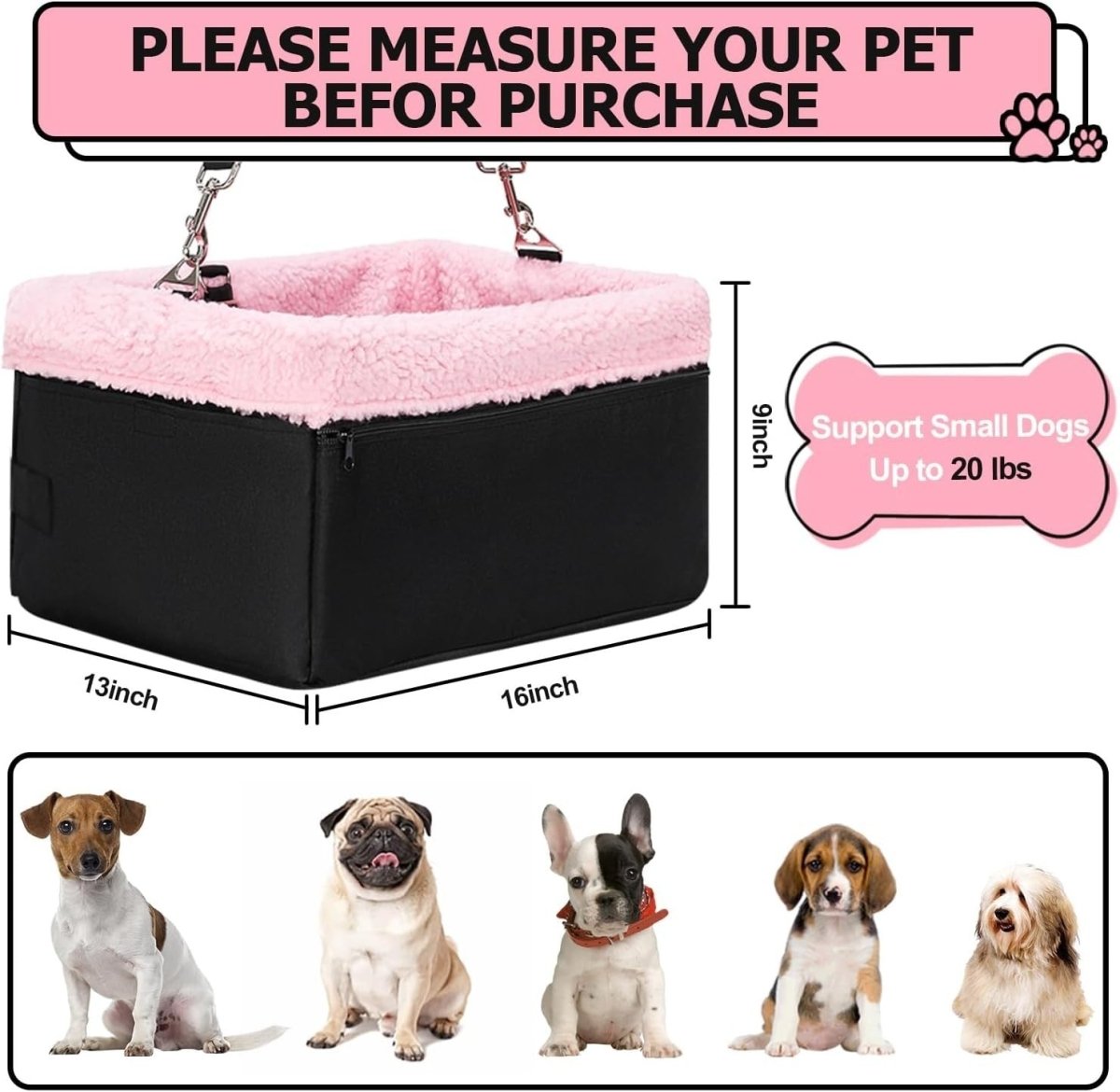 Raised Dog Booster Car Seat Metal Frame Pet Carrier Bed Up to 20lbs - Kwikley