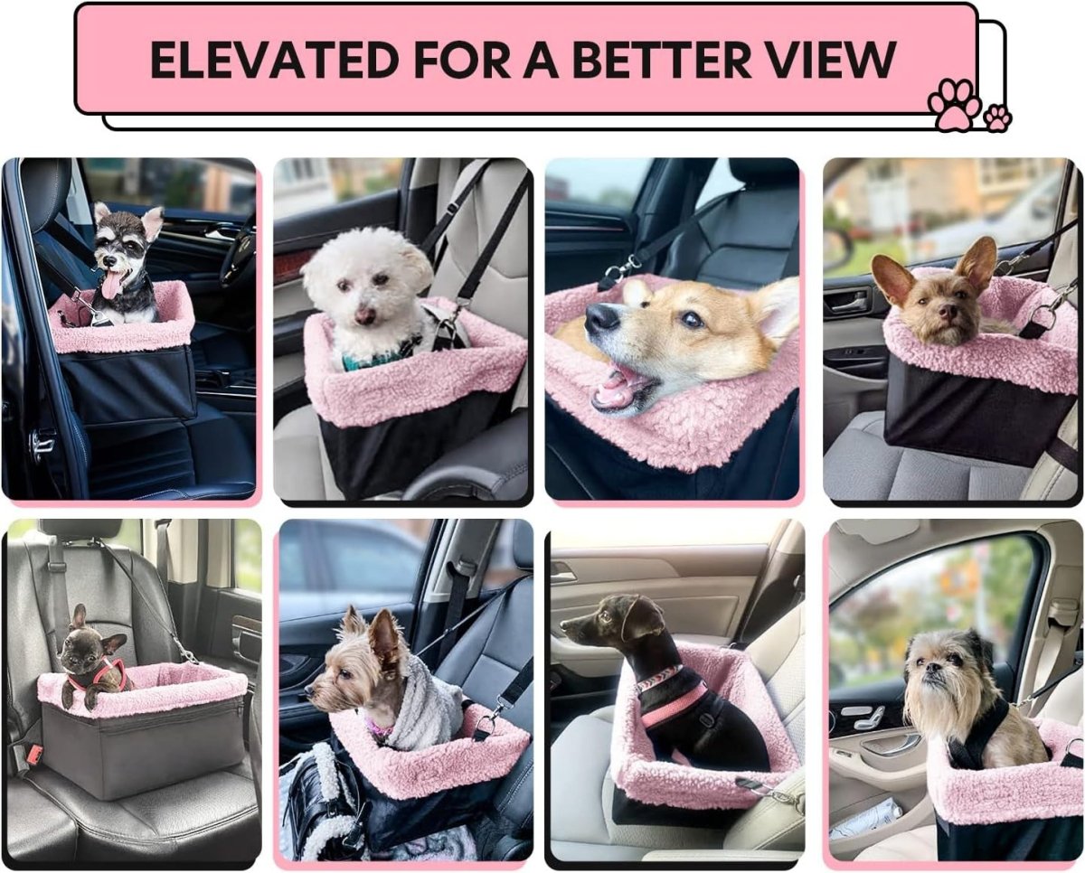 Raised Dog Booster Car Seat Metal Frame Pet Carrier Bed Up to 20lbs - Kwikley