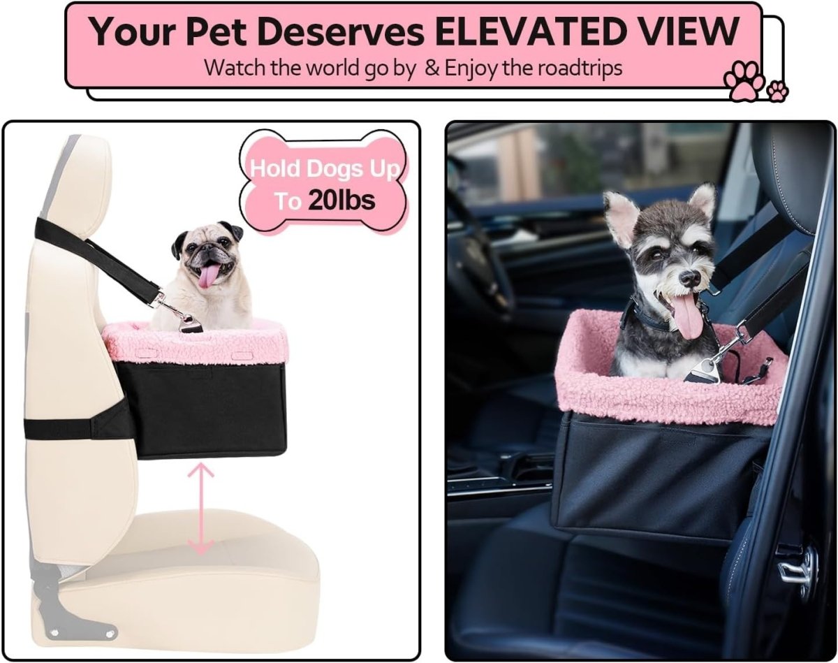 Raised Dog Booster Car Seat Metal Frame Pet Carrier Bed Up to 20lbs - Kwikley