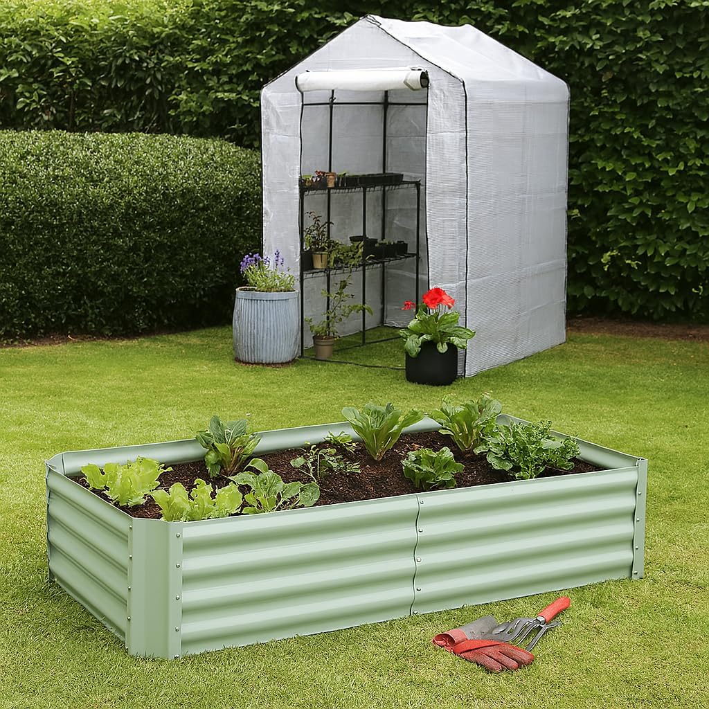 Raised Garden Bed 120cm Metal Planter Green Steel 2 Pack - Kwikley