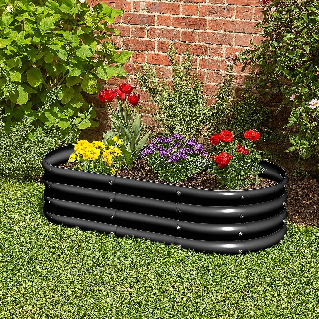 Raised Garden Bed 180cm Rounded Metal Planter Anthracite 2 Pack - Kwikley