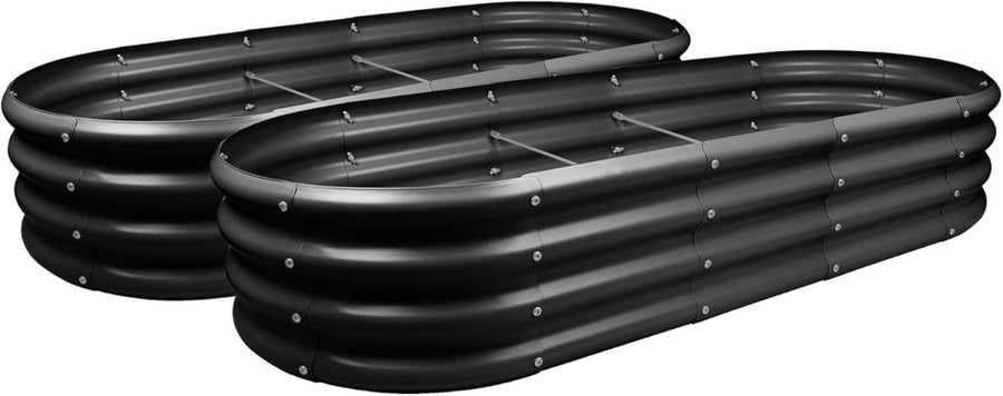 Raised Garden Bed 180cm Rounded Metal Planter Anthracite 2 Pack - Kwikley