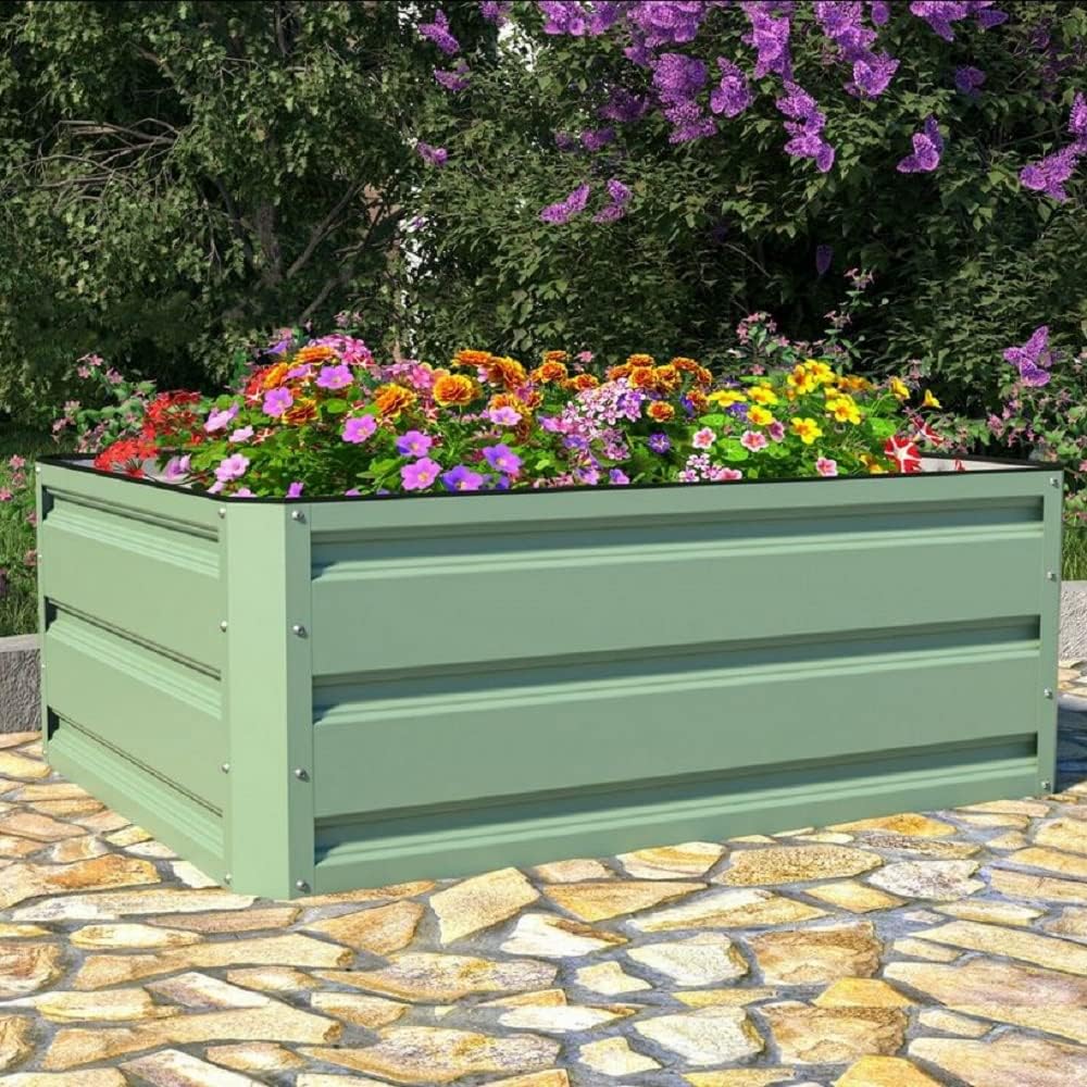 Raised Garden Bed Metal Planter 120cm Green Outdoor 2 Pack - Kwikley