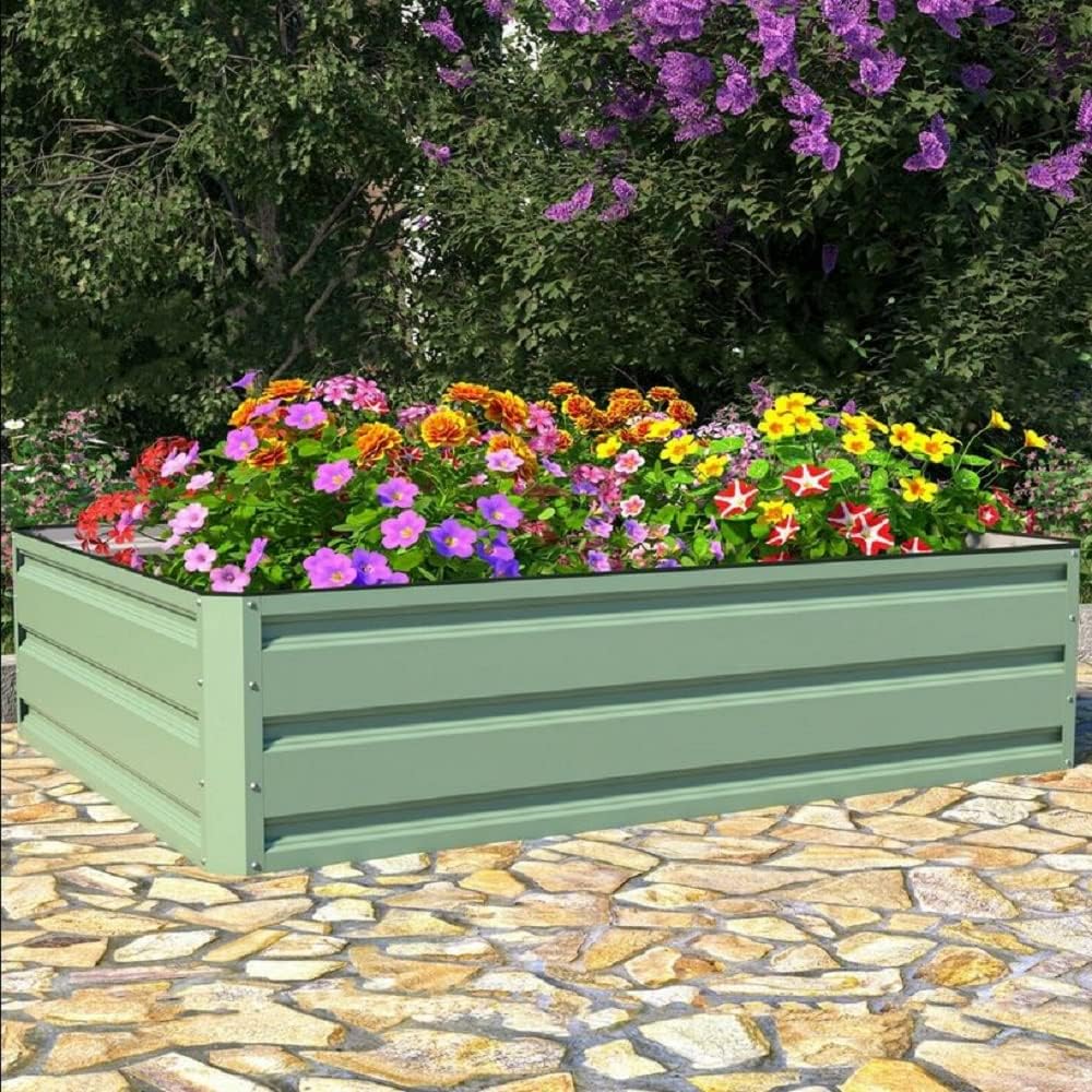 Raised Garden Bed Metal Planter 60cm Green Outdoor 2 Pack - Kwikley