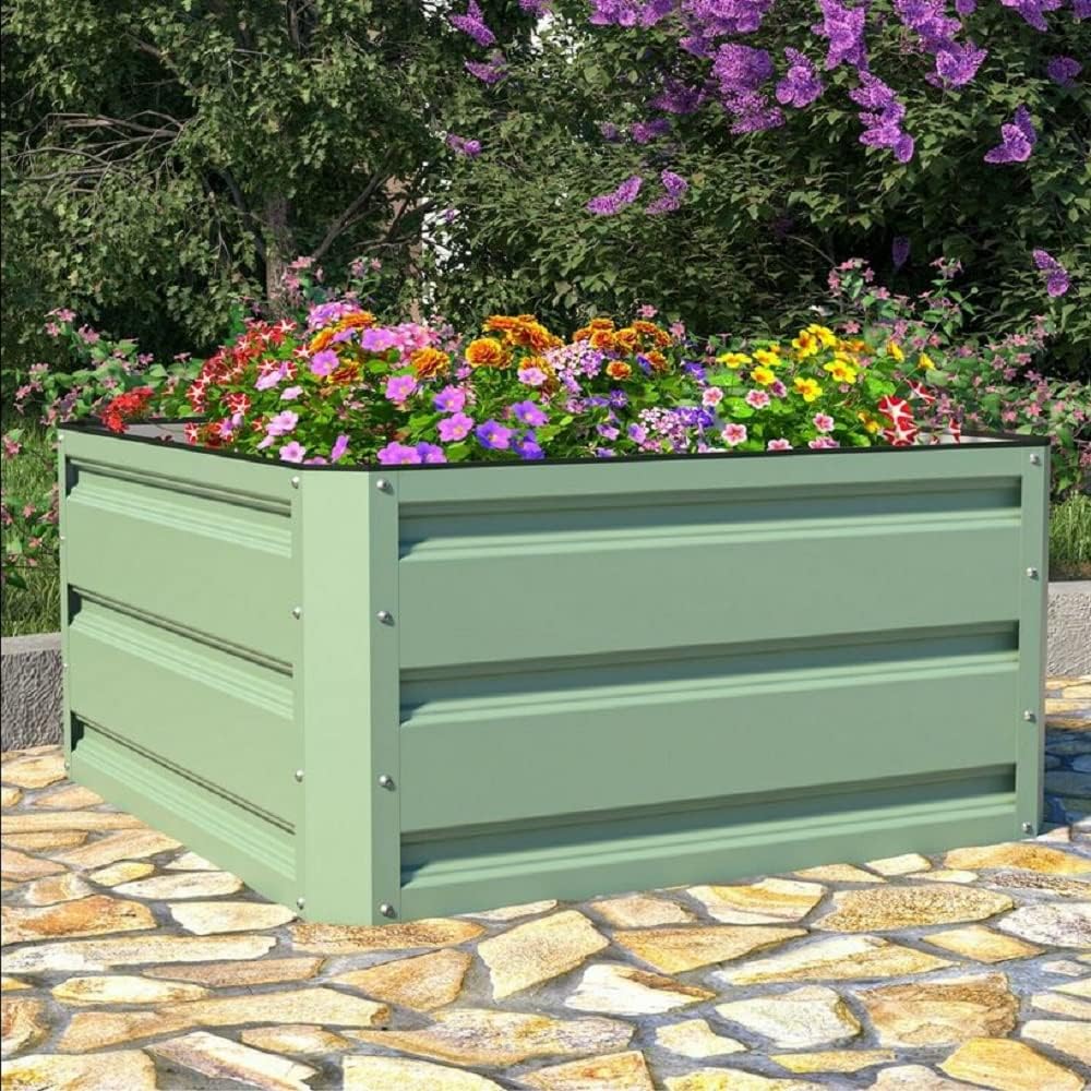 Raised Garden Bed Metal Planter 60cm Green Outdoor 2 Pack - Kwikley