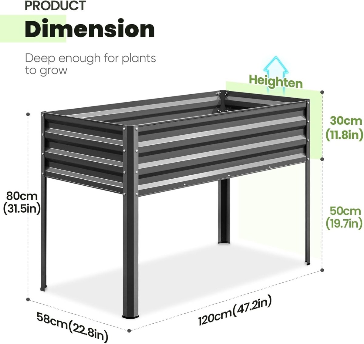Raised Garden Bed with Legs 120cm Elevated Metal Planter Box - Kwikley