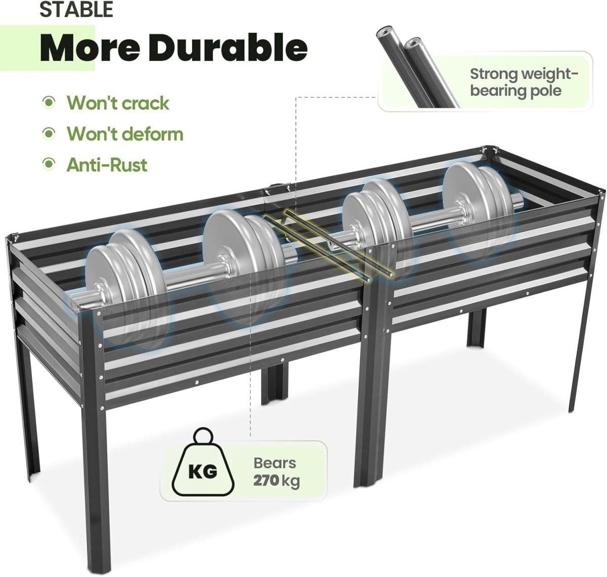 Raised Garden Bed with Legs 180cm Elevated Metal Planter Box - Kwikley