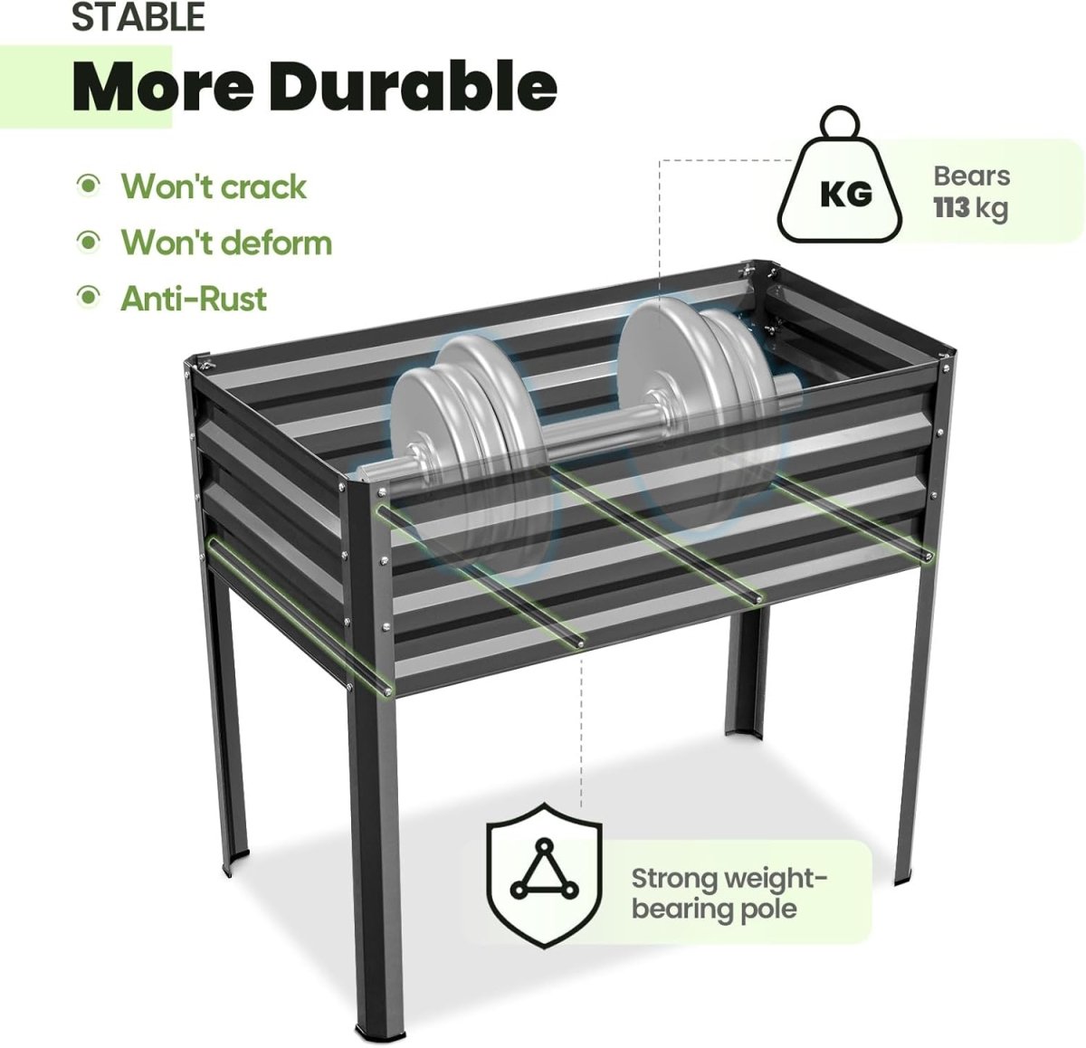 Raised Garden Bed with Legs 86cm Elevated Metal Planter Box - Kwikley