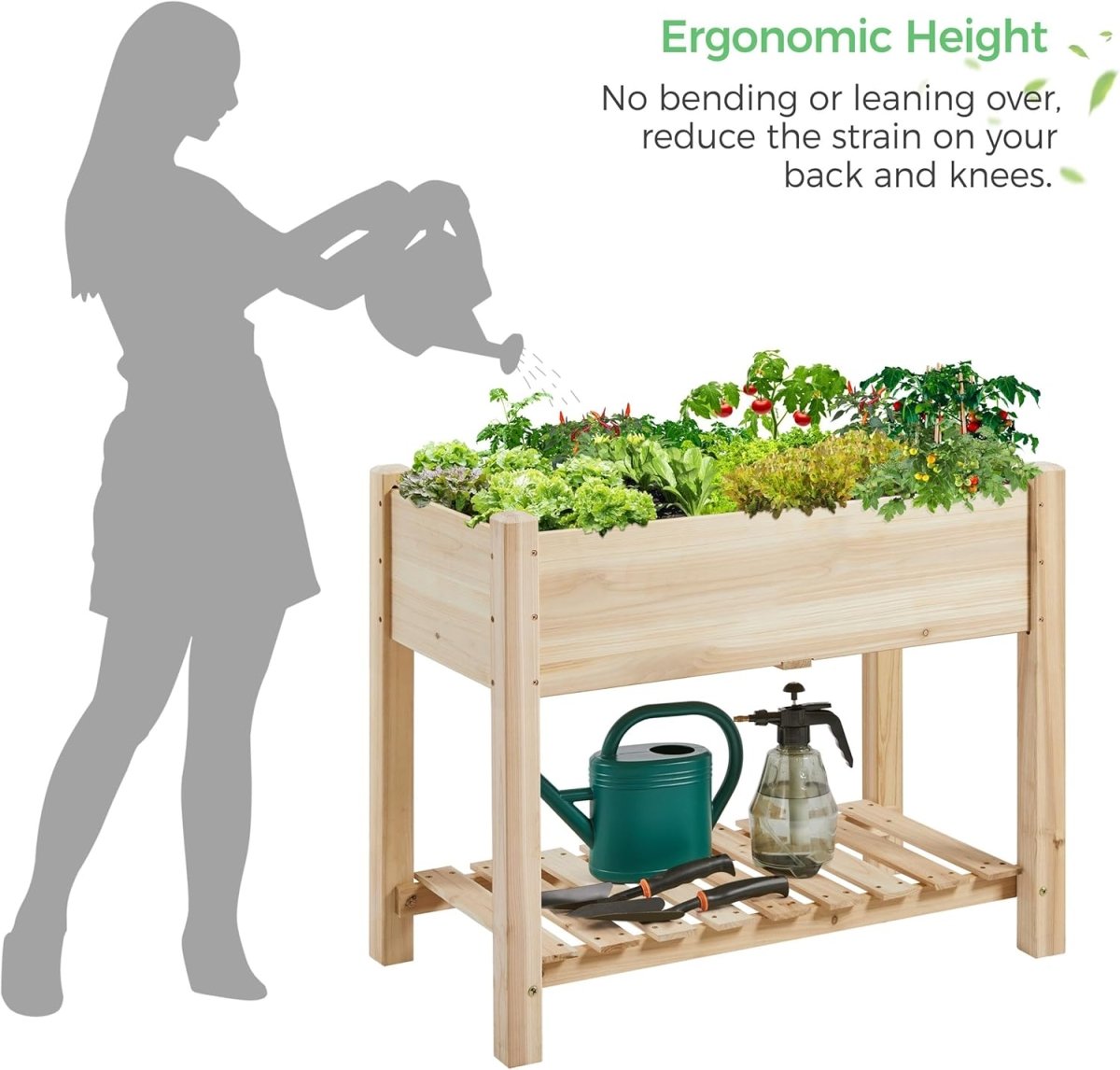 Raised Garden Bed Wooden Planter 2 Tier with Shelf Vegetable Herb Box - Kwikley