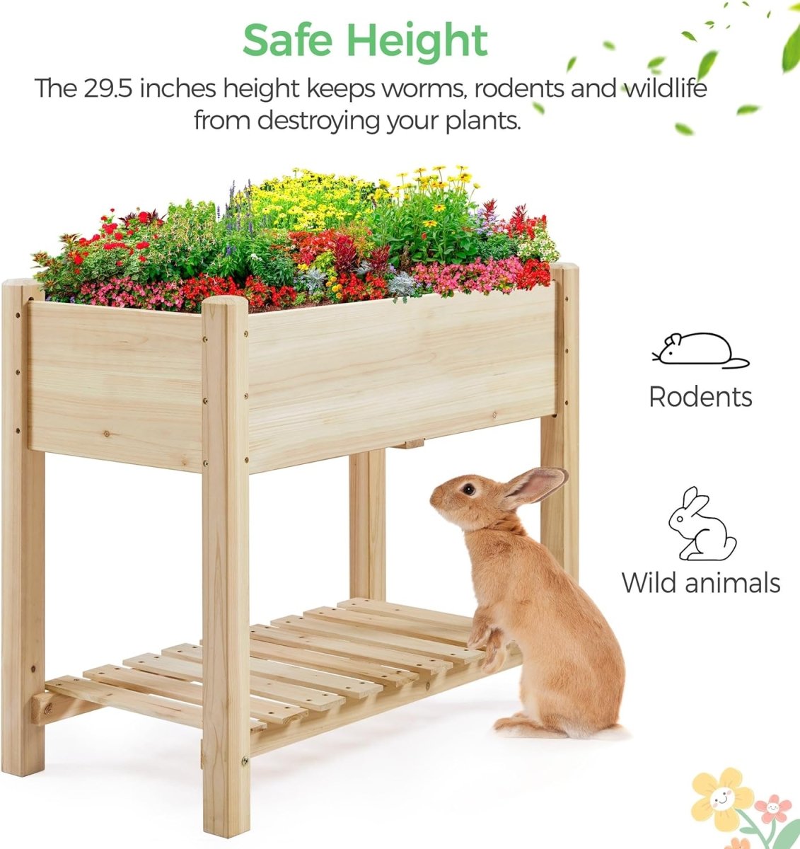 Raised Garden Bed Wooden Planter 2 Tier with Shelf Vegetable Herb Box - Kwikley