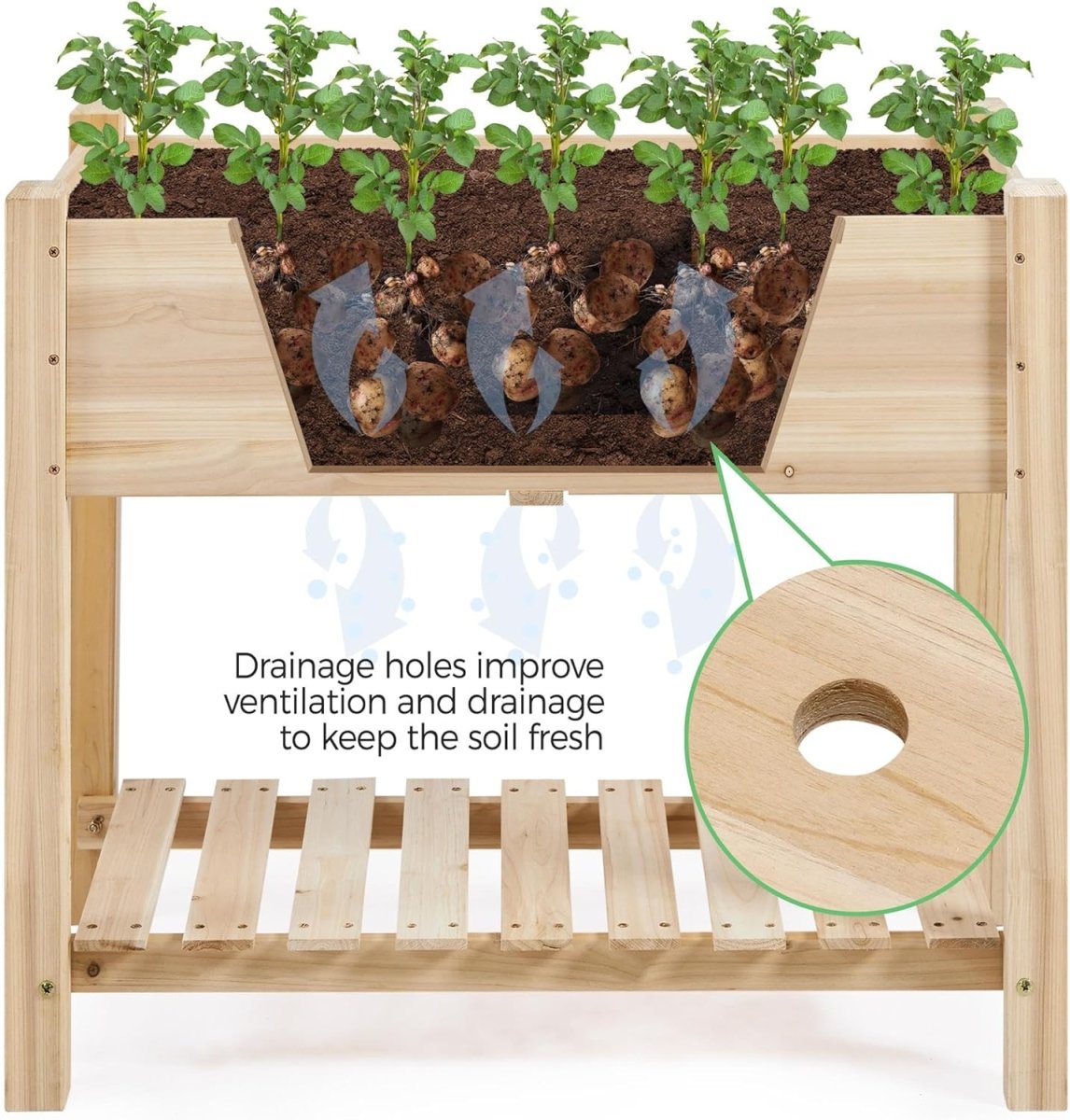 Raised Garden Bed Wooden Planter 2 Tier with Shelf Vegetable Herb Box - Kwikley