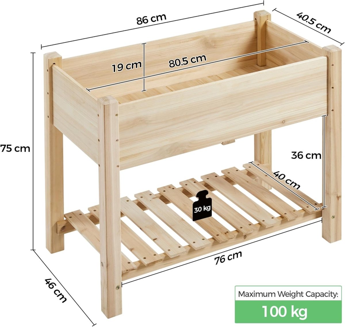 Raised Garden Bed Wooden Planter 2 Tier with Shelf Vegetable Herb Box - Kwikley