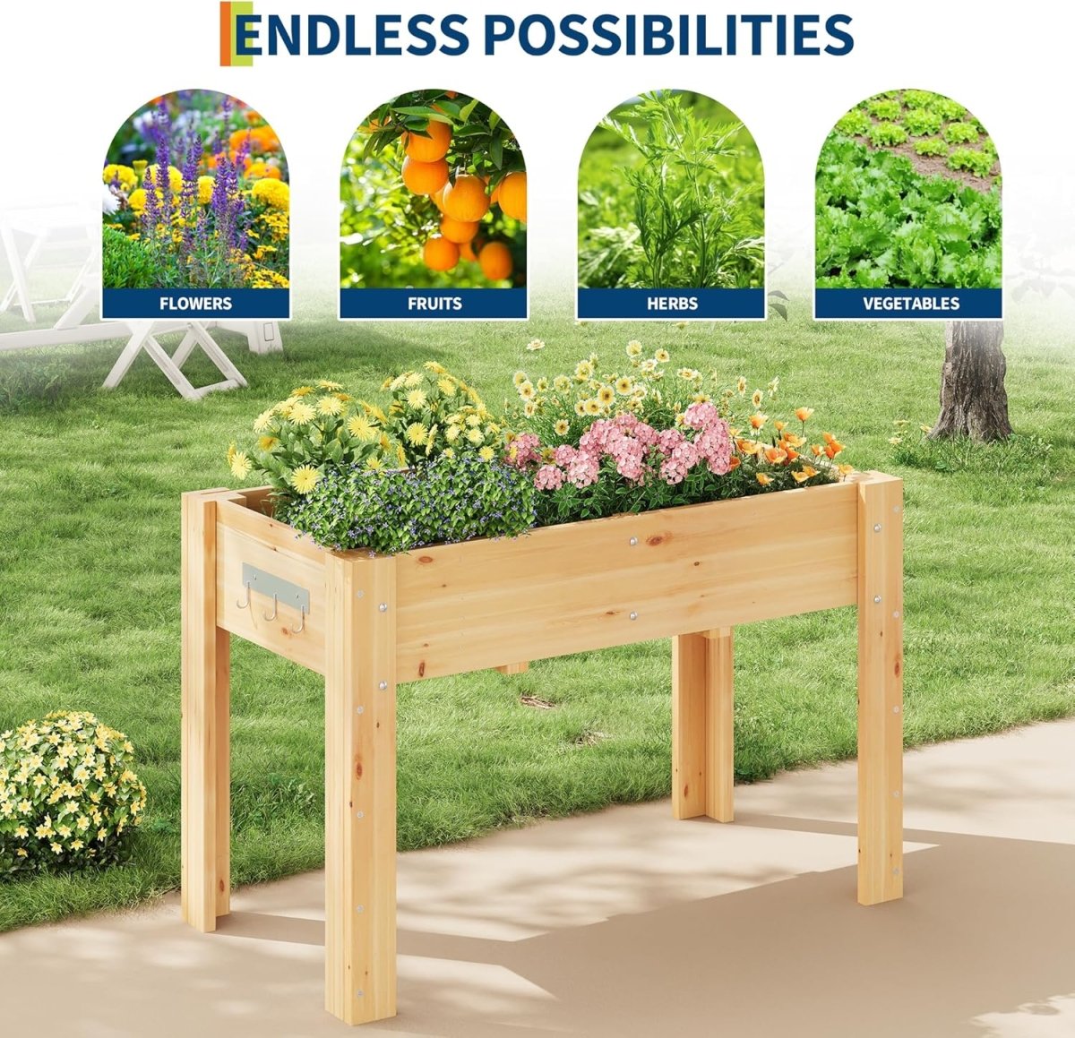 Raised Garden Bed Wooden Planter Box 117cm Elevated with Legs - Kwikley
