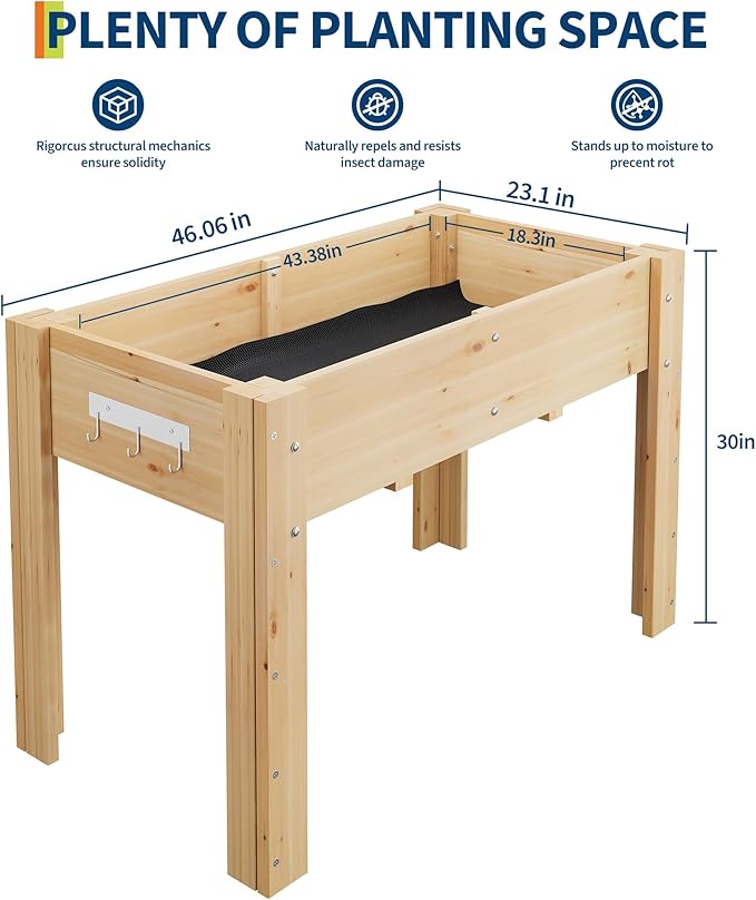 Raised Garden Bed Wooden Planter Box 117cm Elevated with Legs - Kwikley