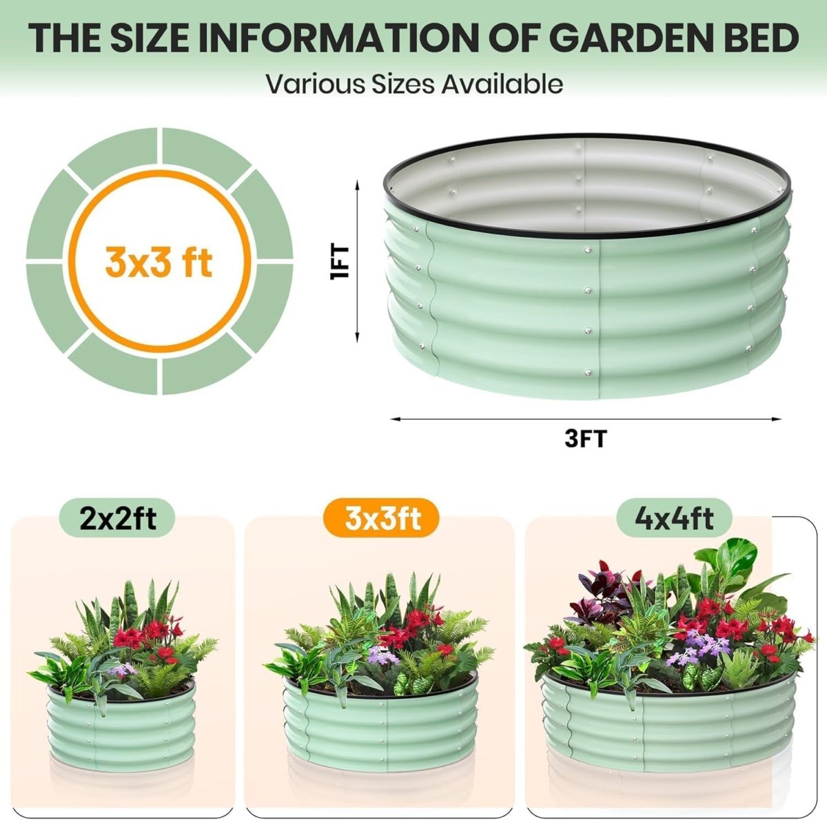 Raised Garden Beds 91cm Round Metal Planter Green Steel 2 Pack - Kwikley