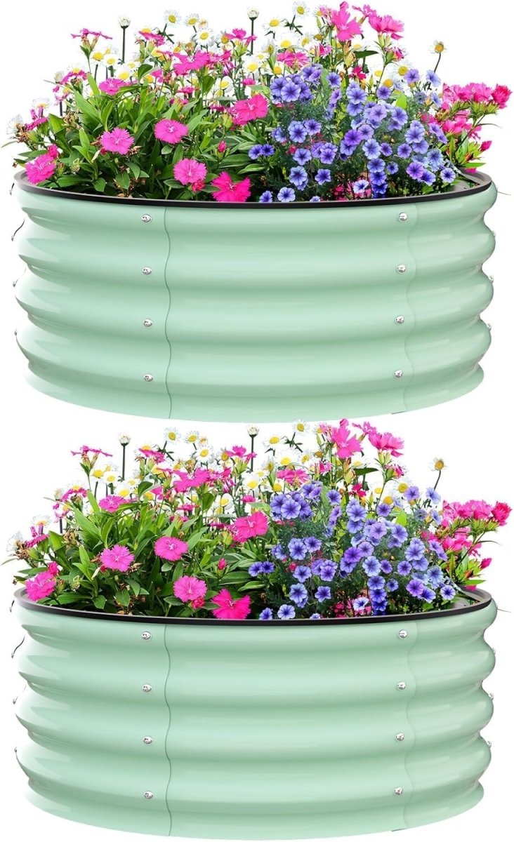 Raised Garden Beds 91cm Round Metal Planter Green Steel 2 Pack - Kwikley