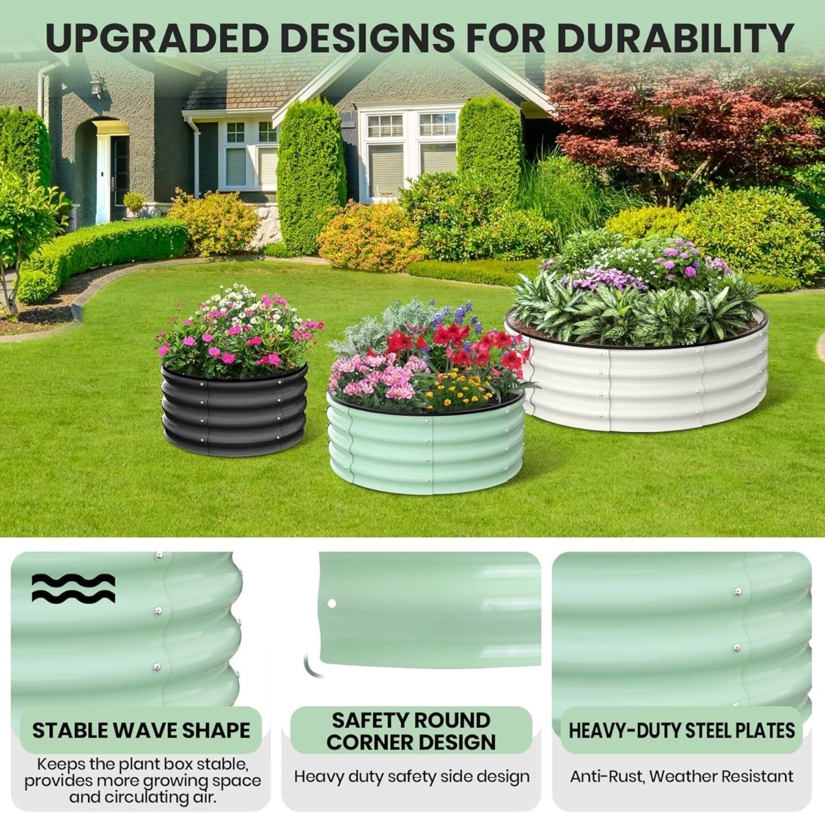 Raised Garden Beds 91cm Round Metal Planter Green Steel 2 Pack - Kwikley