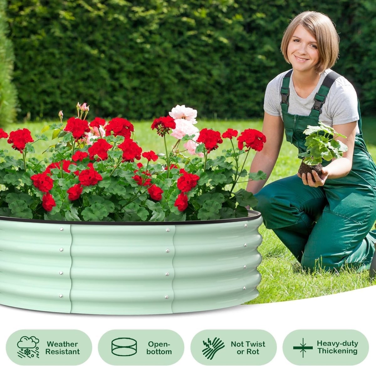Raised Garden Beds 91cm Round Metal Planter Green Steel 2 Pack - Kwikley