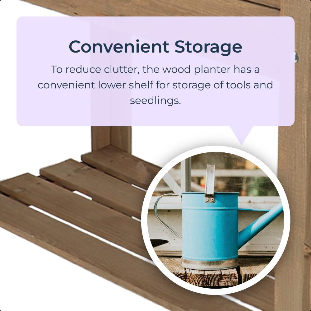 Raised Wooden Garden Planter Box with Shelf Outdoor Herb Vegetable Bed - Kwikley