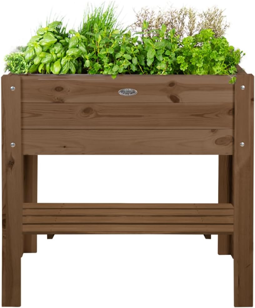 Raised Wooden Garden Planter Box with Shelf Outdoor Herb Vegetable Bed - Kwikley
