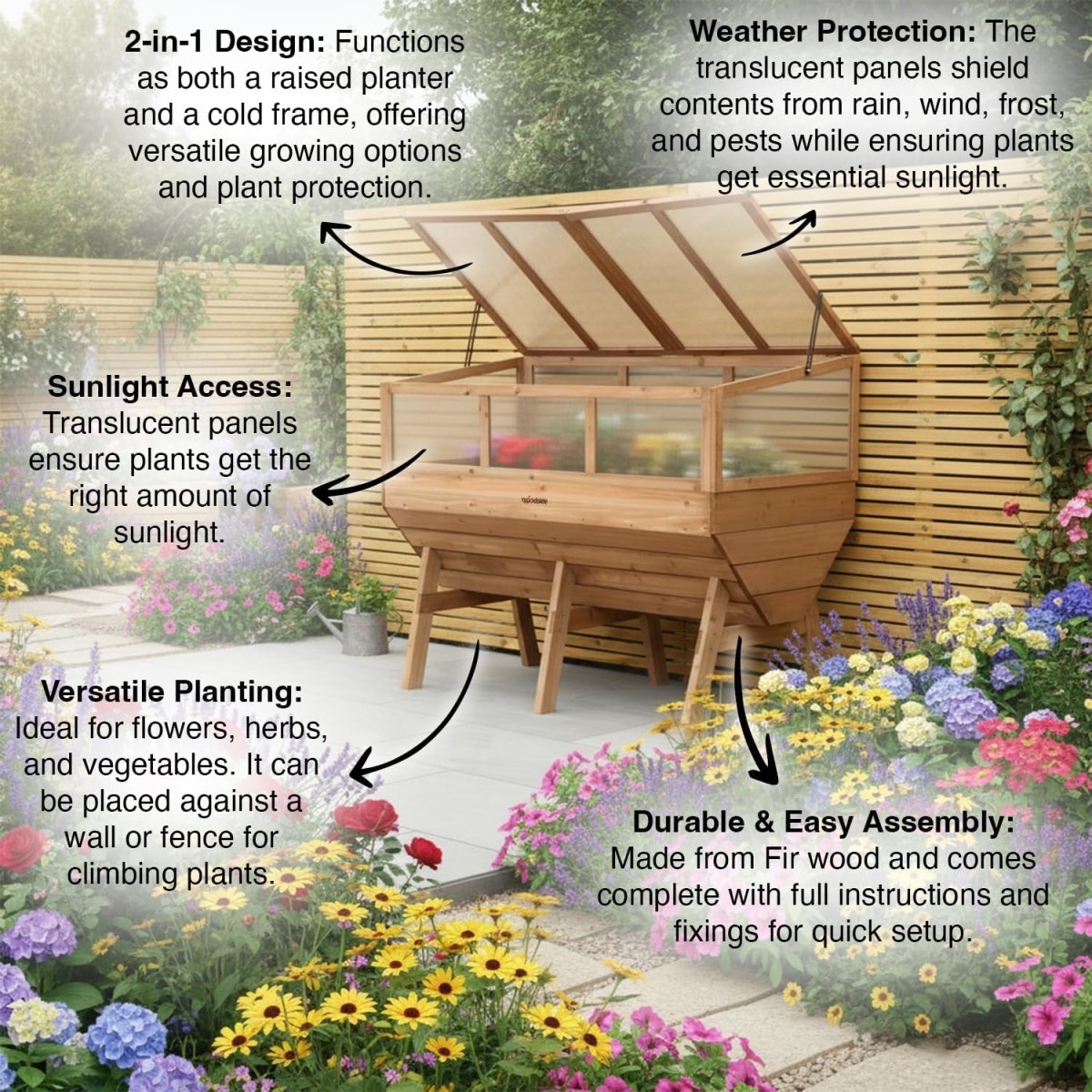 Raised Wooden Garden Planter Cold Frame Growhouse Vegetable Herb Bed - Kwikley