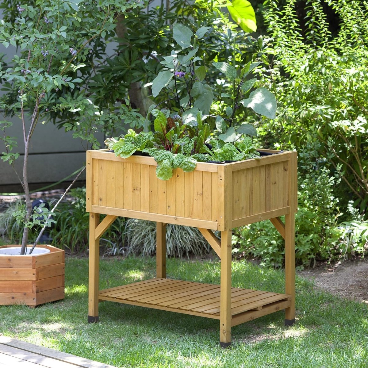 Raised Wooden Planter Balcony Garden Bed with Liner Compact - Kwikley