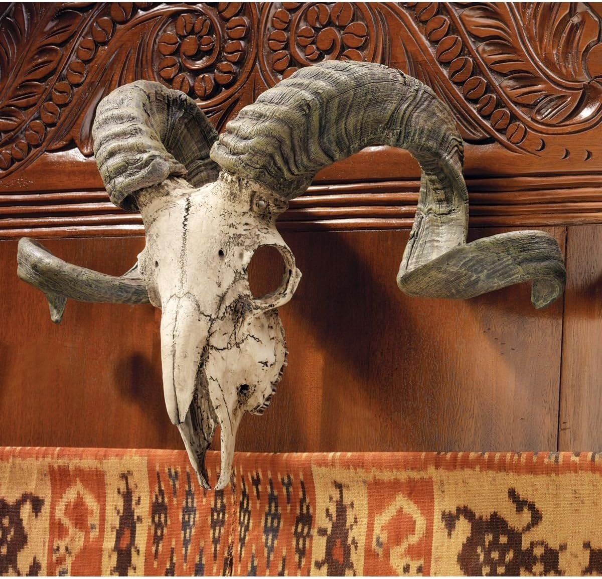 Ram Skull Wall Sculpture Faux Taxidermy Horn Plaque 45.75cm Decor - Kwikley