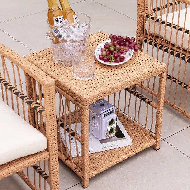 Rattan 5 - Piece Patio Chat Set w/ Cushions, Chairs Ottomans & Side Table Garden - Kwikley