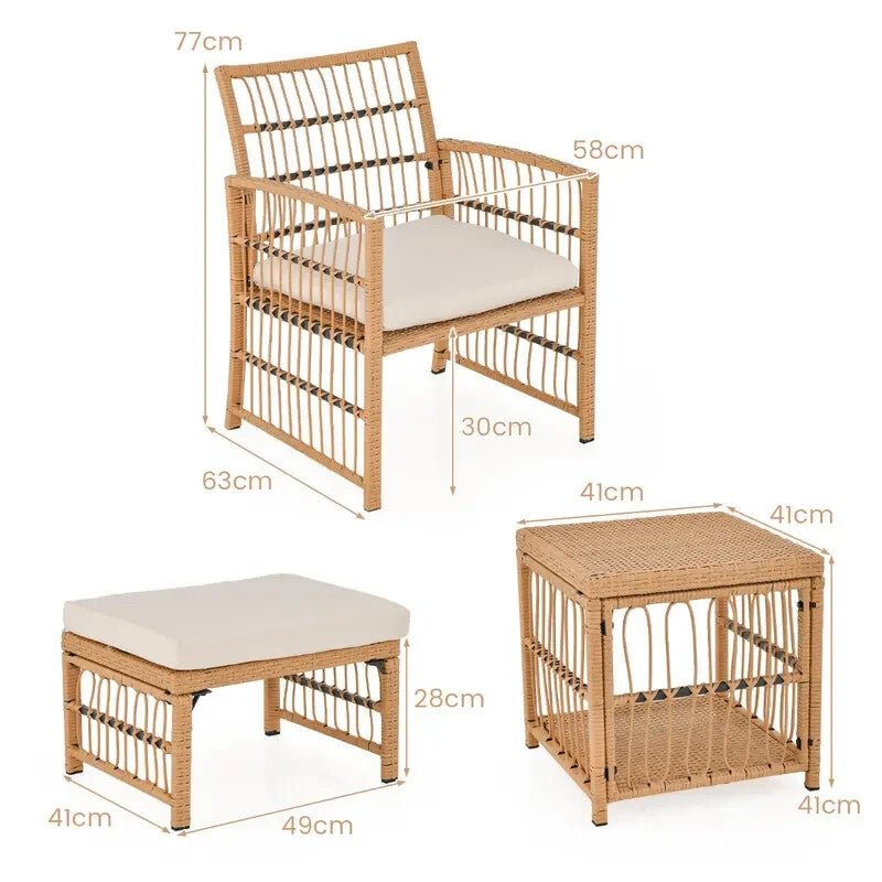 Rattan 5 - Piece Patio Chat Set w/ Cushions, Chairs Ottomans & Side Table Garden - Kwikley