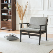 Rattan Accent Armchair Walnut Wood Frame Padded Seat Lounge Chair - Kwikley
