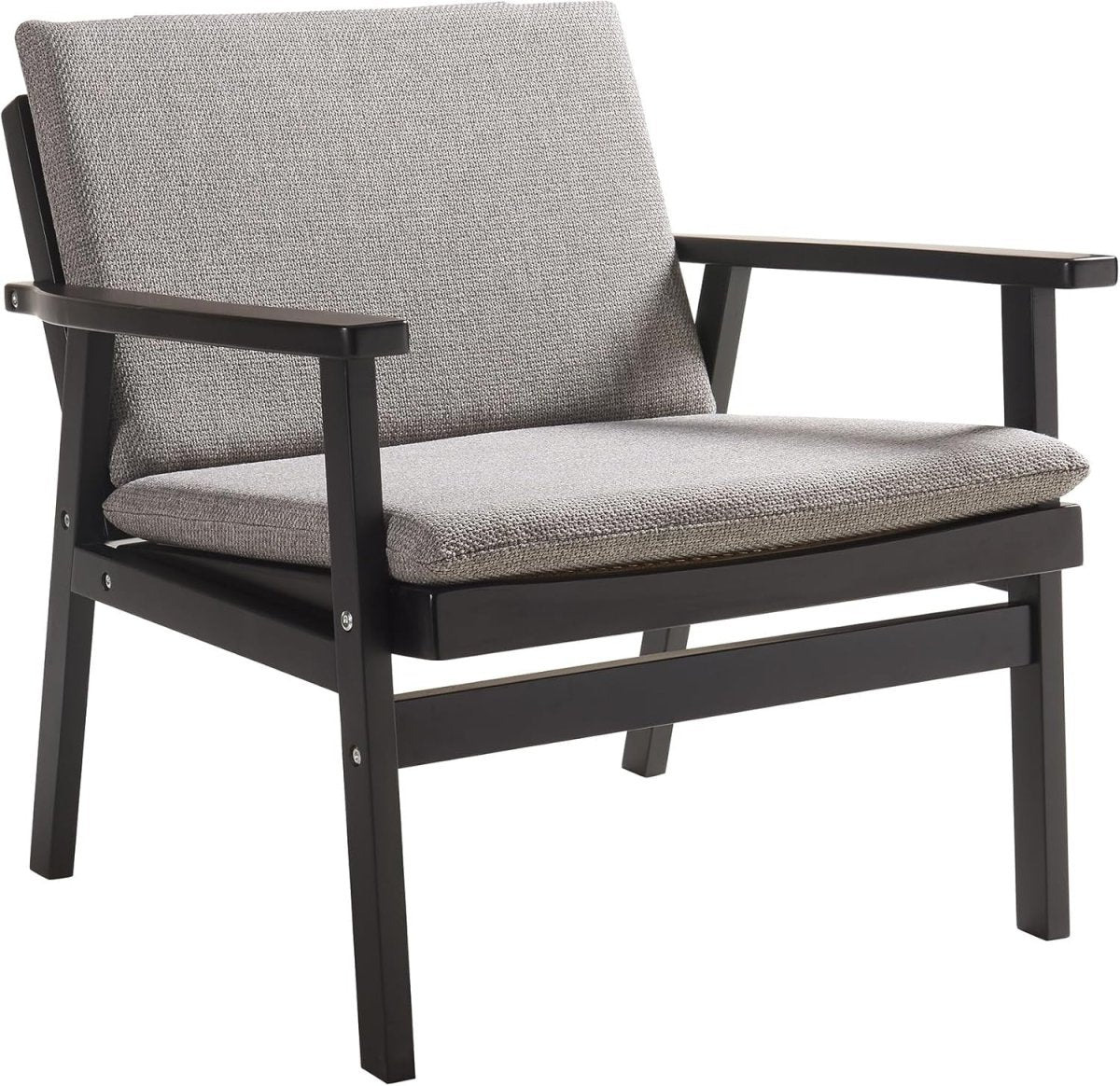 Rattan Accent Armchair Walnut Wood Frame Padded Seat Lounge Chair - Kwikley