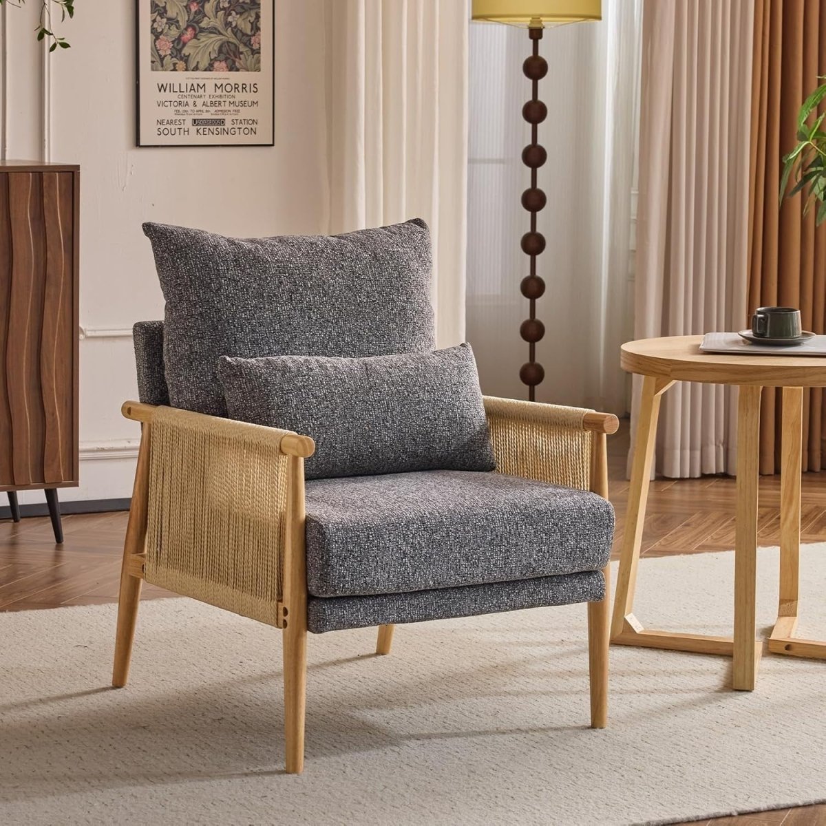 Rattan Accent Chair with Cushions, Modern Lounge Armchair for Living Room - Kwikley