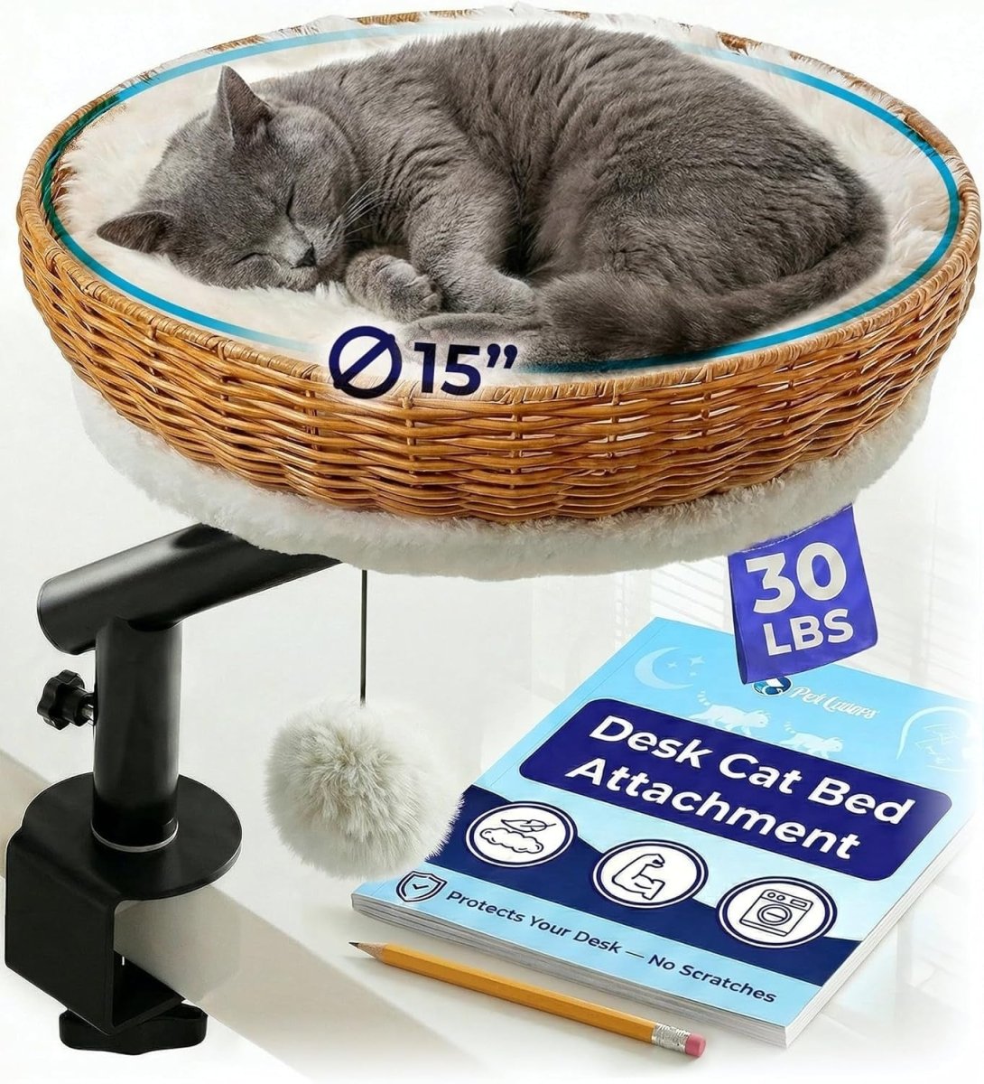 Rattan Desk Cat Bed Rotating Cat Hammock Clamp On Cat Perch - Kwikley