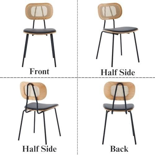 Rattan Dining Chairs Set of 2 Black Metal Legs Kitchen & Living Room - Kwikley