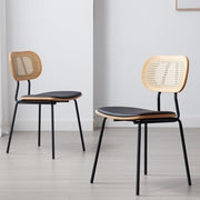 Rattan Dining Chairs Set of 2 Black Metal Legs Kitchen & Living Room - Kwikley