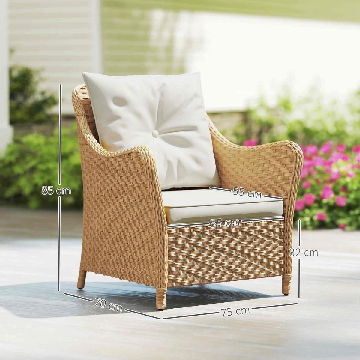 Rattan Garden Chairs Set of 2 with Cushions Outdoor Patio Balcony Armchairs - Kwikley