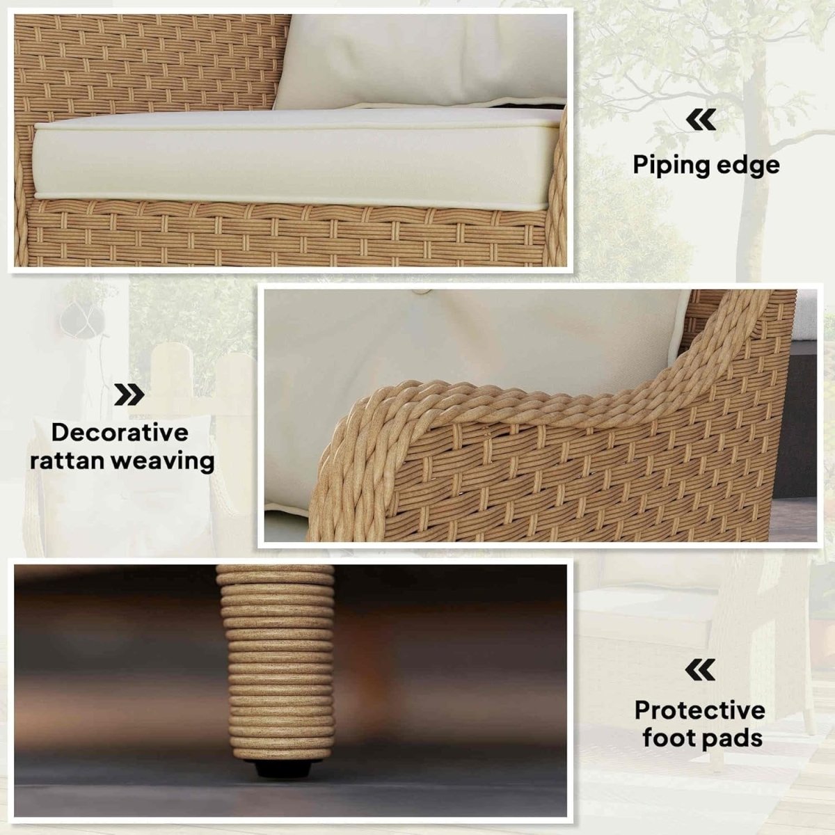 Rattan Garden Chairs Set of 2 with Cushions Outdoor Patio Balcony Armchairs - Kwikley