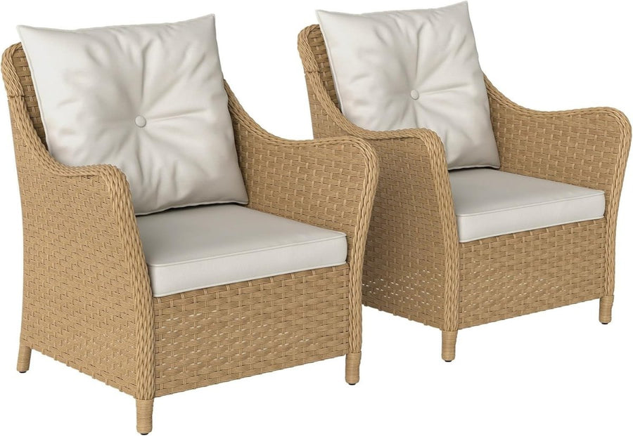 Rattan Garden Chairs Set of 2 with Cushions Outdoor Patio Balcony Armchairs - Kwikley