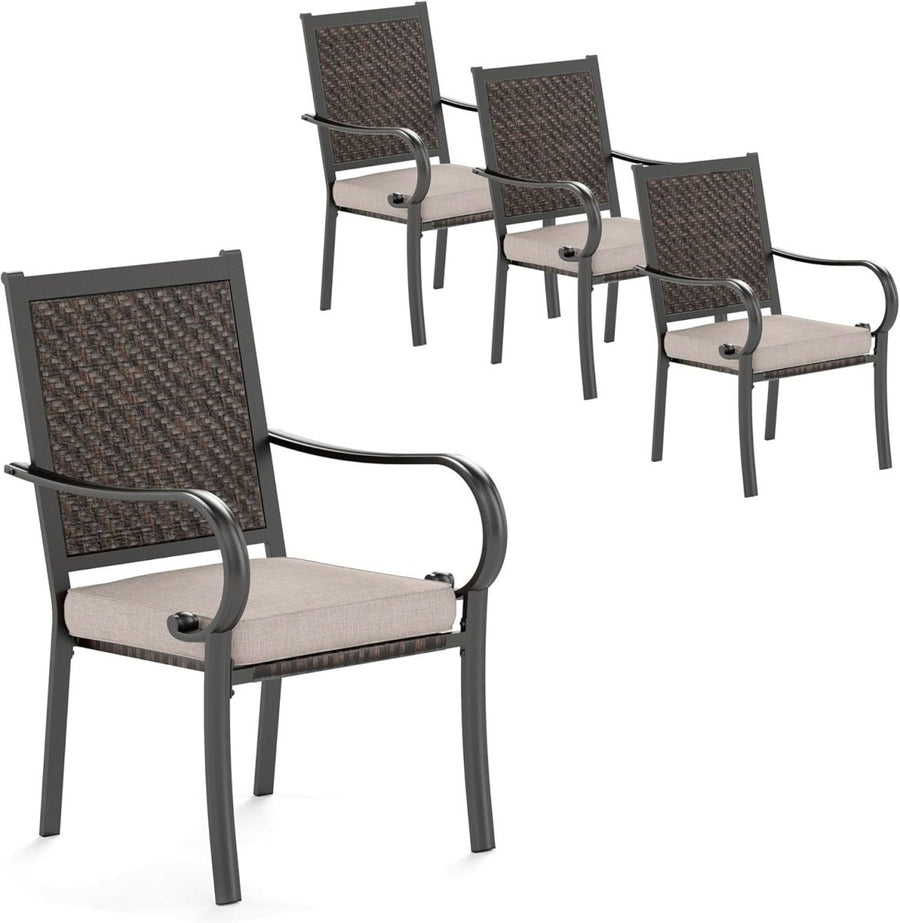 Rattan Garden Chairs Set of 4 with Cushions Outdoor Patio Balcony Seating - Kwikley