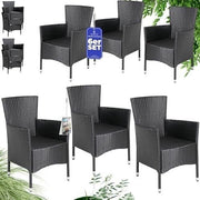 Rattan Garden Chairs Set of 6 Stackable Patio Outdoor Armchairs Black - Kwikley