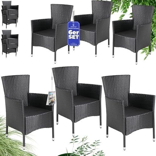 Rattan Garden Chairs Set of 6 Stackable Patio Outdoor Armchairs Black - Kwikley