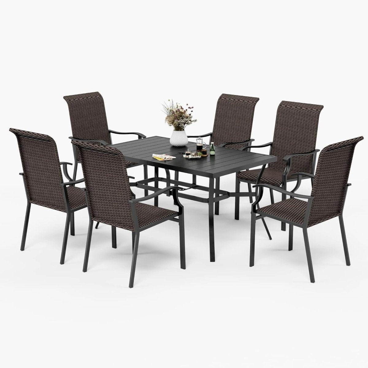 Rattan Garden Dining Set 6 Seater Table Chairs Outdoor Patio Furniture - Kwikley